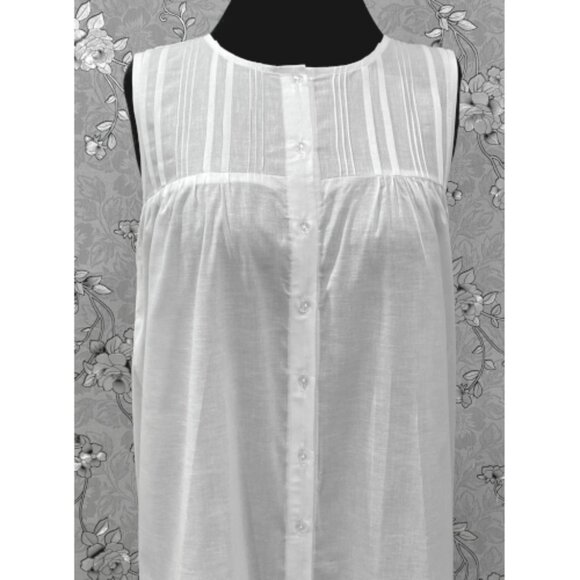 SoieRose 100% Cotton Victorian Nightgown – Sleeveless Button Front - SR-1205 - Picture 7 of 9